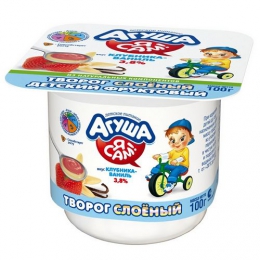 Детский фруктовый слоёный творог Агуша "Я сам" клубника-ваниль 3,8%