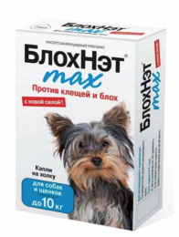 Инсектоакарицидный препарат "БлохНэт" max против клещей и блох для собак с массой тела до 10 кг