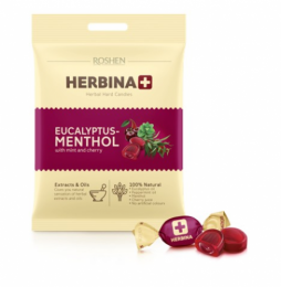 Карамель леденцовая Roshen "Herbina" с начинкой на травах Эвкалипт, ментол и сок вишни