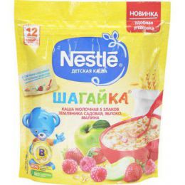 Каша молочная Nestle "Шагайка" 5 злаков Земляника садовая, яблоко, малина