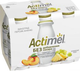 Кисломолочный напиток "Актимель" с виноградом, персиком и ананасом