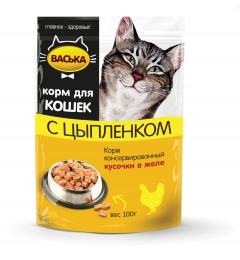 Консервированный корм для кошек "Васька" с цыпленком