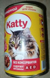Корм консервированный полнорационный для кошек с говядиной в соусе "Katty"
