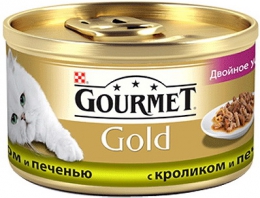 Корм консервированный полнорационный для взрослых кошек с кроликом и печенью Gourmet Gold