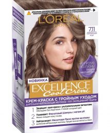 Краска для волос L'Oréal Excellence Cool Cream "Ультрапепельный русый" 7.11.