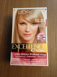 Краска для волос L'Oreal Paris Excellence Creme 10.21 Светло-светло-русый перламутровый осветляющий