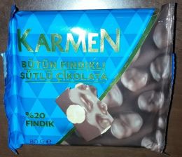 Молочный шоколад с цельными орехами 20% орехов Karmen