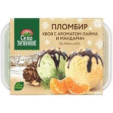 Мороженое пломбир Село Зелёное Пломбир с ароматом хвои, лайма и мандарина с шоколадным топпингом