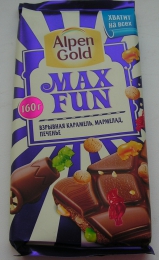 Шоколад Alpen Gold Max Fun взрывная карамель, мармелад, печенье