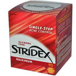 Одношаговое средство от угрей Stridex максимальная сила, без спирта, 90 мягких салфеток