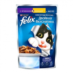 Влажный корм для кошек "Felix" двойная вкуснятина с ягненком и курицей в желе