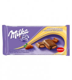 Молочный шоколад Milka c цельным миндалем