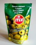 Зелёные оливки без косточек ITLV в мягкой упаковке.