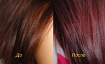 Краска Фара в оттенке "красное дерево" на темных волосах. До и после.