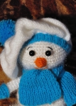 Для контраста в снеговичке я использовала два типа пряжи. Одна из них - Детская новинка. Из нее связаны носик, шарфик и замечательный беретик с помпончиком.