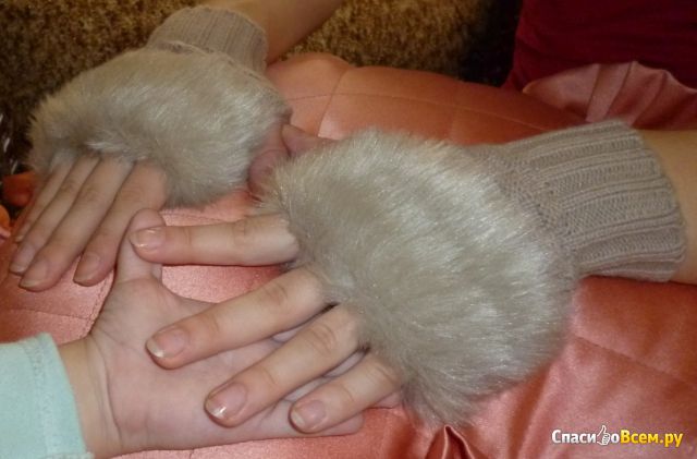 Женские митенки Womens Cute Faux Rabbit Fur Winter Warmer Knitted Fingerless