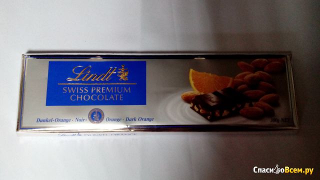 Темный шоколад Lindt с апельсином и миндалем