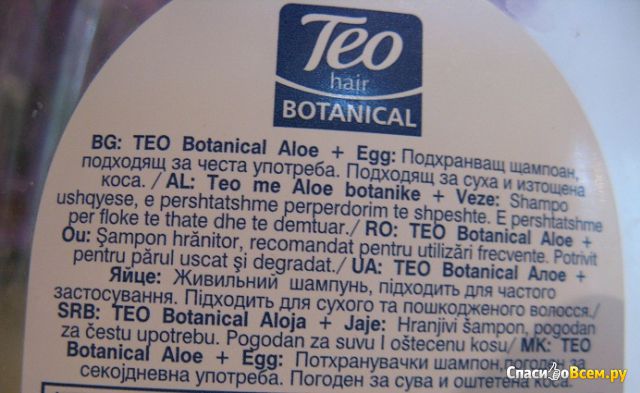Шампунь Teo Hair Botanical Egg +Aloe Vera