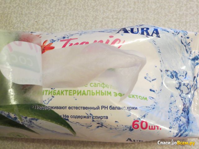 Влажные салфетки Aura Tropic cocktail с антибактериальным эффектом