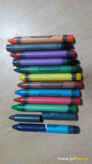 Восковые карандаши "Пифагор" утолщенные 12 цветов