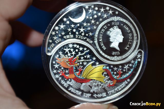Серебряная монета 2$ "Драконы. Инь-янь" 2012 г.