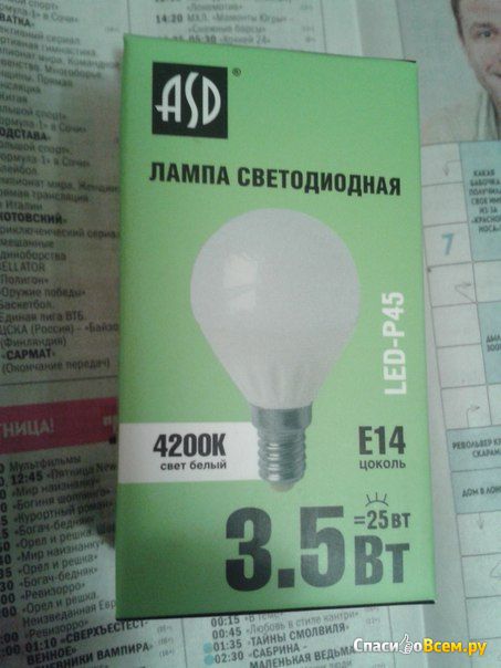 Лампа светодиодная ASD LED P45 5.0Вт 220В Е27 4000К