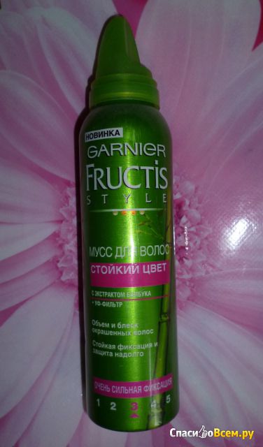 Мусс для волос от Garnier Fructis style "Стойкий цвет" очень сильная фиксация с экстрактом бамбука