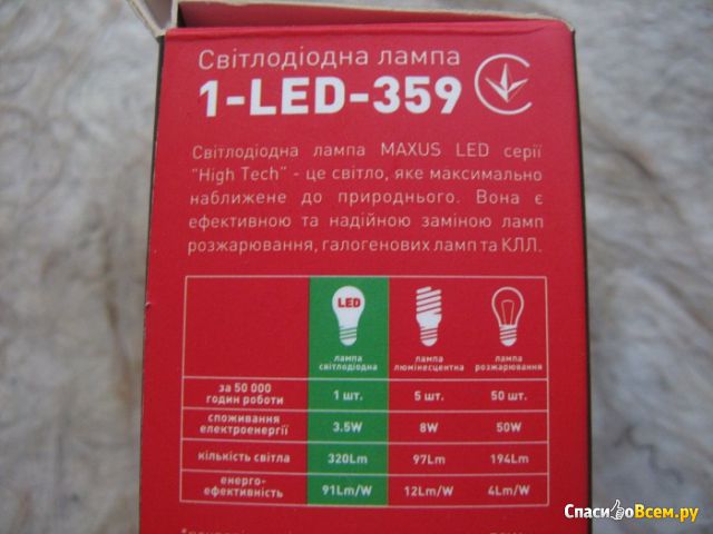 Энергосберегающая светодиодная лампа Maxus 1-LED-359