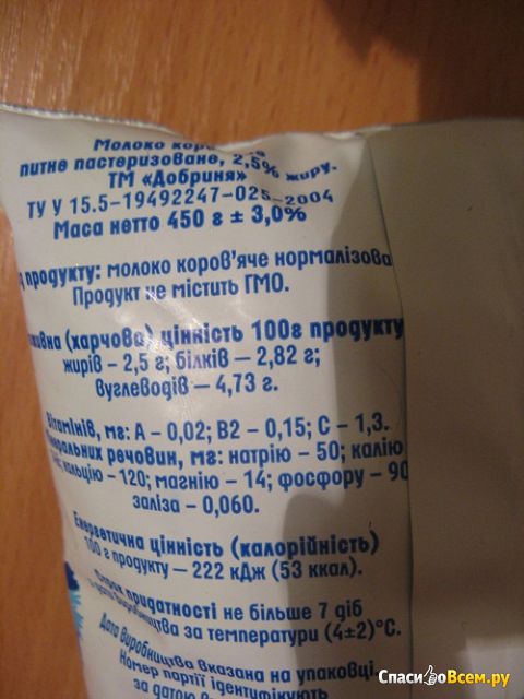 Молоко "Добрыня" пастеризованное 2,5%
