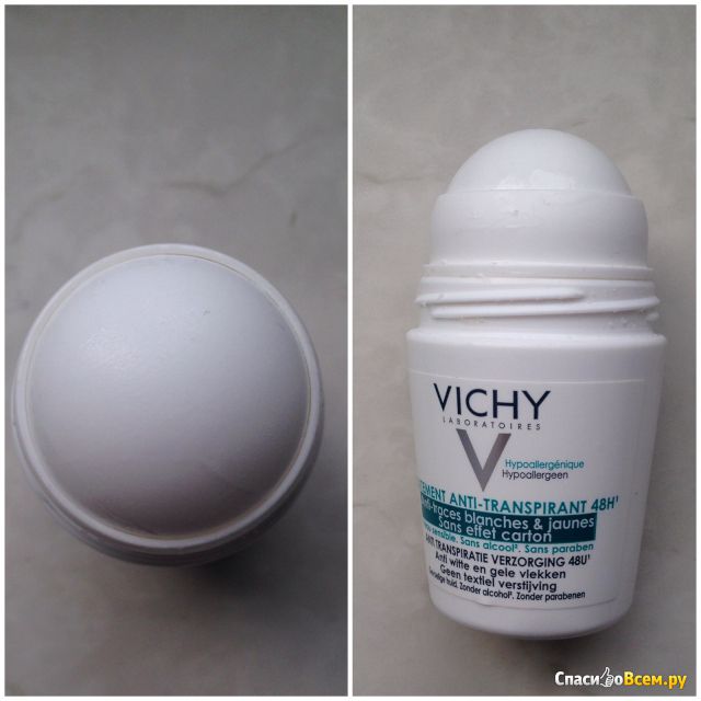 Шариковый дезодорант-антиперспирант Vichy 48 часов против белых и желтых пятен на одежде