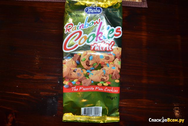 Мини-печенье с цветным шоколадным драже Merba Rainbow Cookies mini