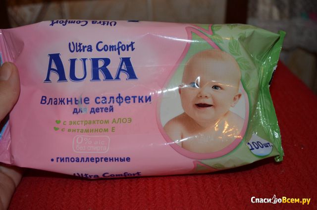 Влажные салфетки Aura Ultra Comfort для детей с алоэ и витамином Е