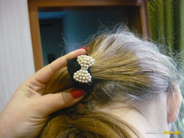 Women Crystal Rhinestone Pearl Hair Band Rope Elastic Ponytail Holder Bowknot