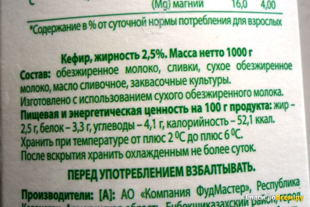 Кефир Food Master 2,5%