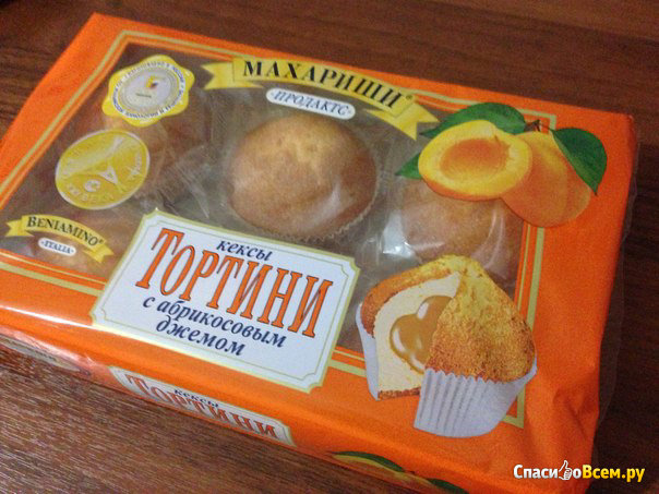 Кексы Махариши Продактс "Тортини" с абрикосовым джемом