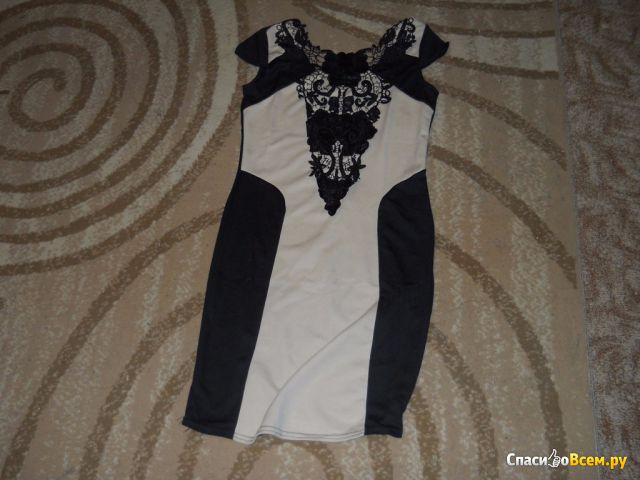 Платье VonFon Patchwork Crewneck Sexy Elegant Bodycon Knee-Length Short Sleeve Dress DCD-292129
