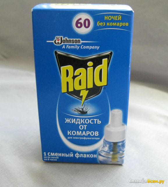 Жидкость от комаров для электрофумигатора «Raid» 60 ночей без комаров