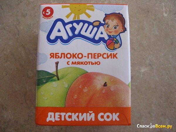 Детский сок "Агуша" яблоко-персик с мякотью