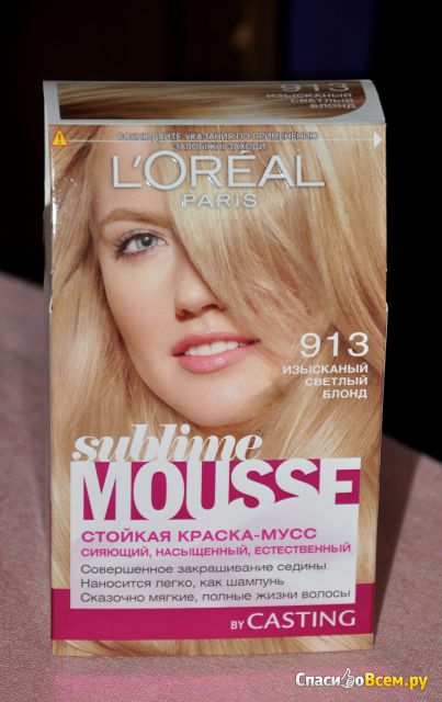 Стойкая краска-мусс для волос L'oreal Sublime Mousse 913 изысканный светлый блонд
