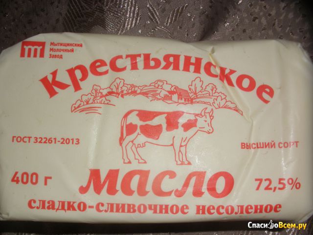 Масло сладко-сливочное несоленое Мытищенский молочный завод «Крестьянское» 72,5%