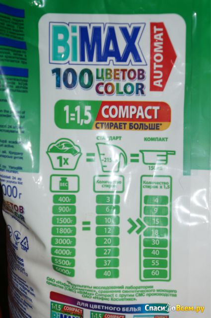 Стиральный порошок Bimax Compact Color Automat 100 цветов