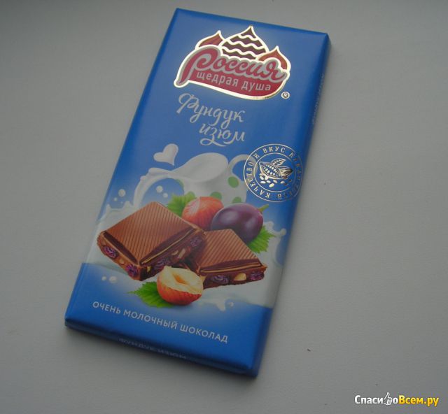 Молочный шоколад Россия «Фундук и изюм»