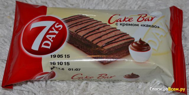Пирожное бисквитное 7 Days Cake Bar с кремовой начинкой "Какао"
