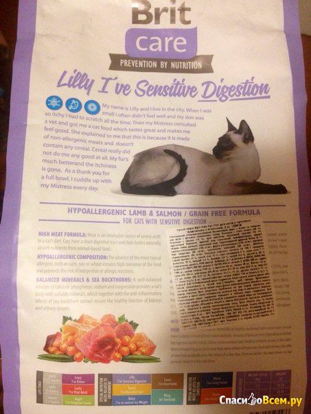 Сухой корм для кошек Brit Care Lilly Sensitive Digestion гипоаллергенный с ягненком и лососем