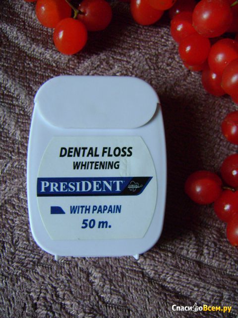 Зубная нить President Dental Floss отбеливающая с папаином