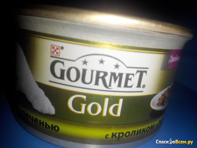 Корм консервированный полнорационный для взрослых кошек с кроликом и печенью Gourmet Gold