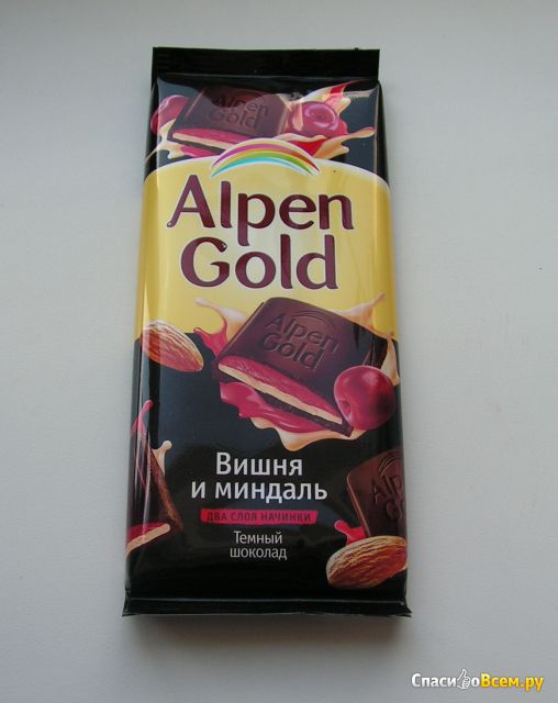 Темный шоколад Alpen Gold "Вишня и миндаль"