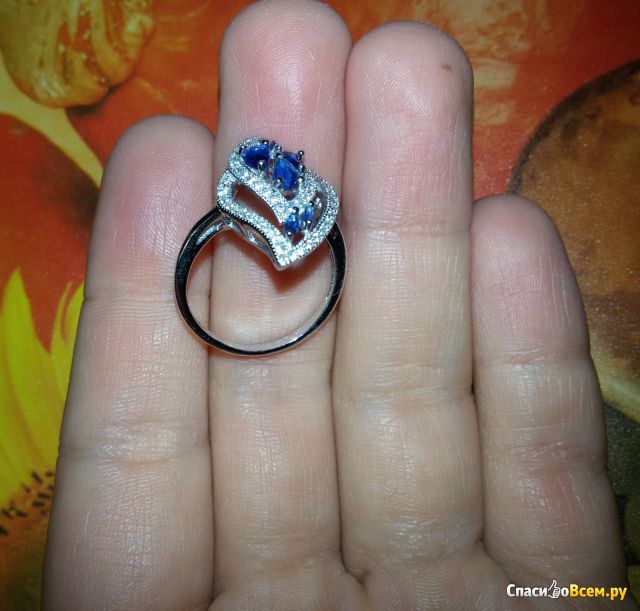 Серебряное кольцо Серена-Сильвер с синими и белыми фианитами арт. ТПКН.199ФЦ-