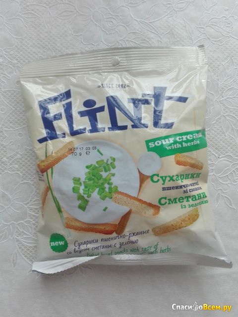 Сухарики пшенично-ржаные "Flint" со вкусом сметаны с зеленью