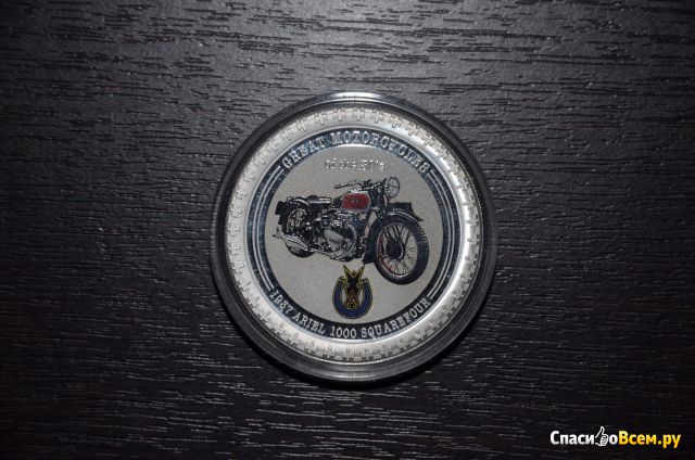 Серебряная монета 2$ "Мотоцикл 1937 Ariel 1000 Squarefour" Острова Кука 2007 г.